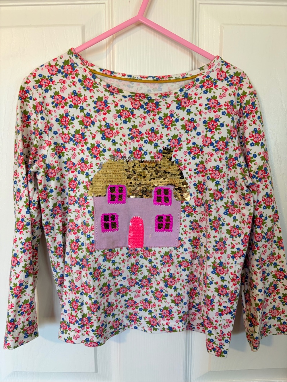 GUC MB 4-5 Girls' Pink Floral Long-Sleeve Top with Sequin House